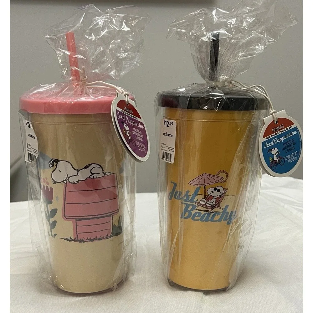 Peanuts Snoopy Iced Coffee Tumbler Set of 2 Just Beachy Doghouse Charlie Brown